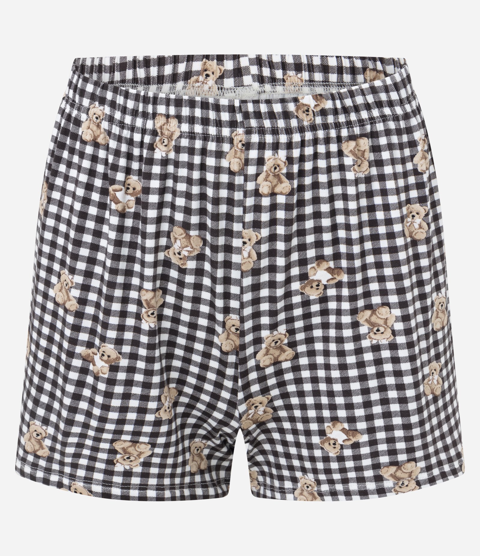 Pijama Curto em Ribana com Short Estampa Xadrez e Ursinhos Marrom 5