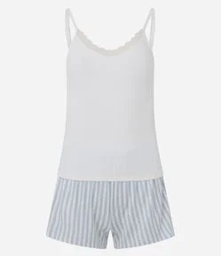 Pijama Curto em Ribana com Short Listradinho