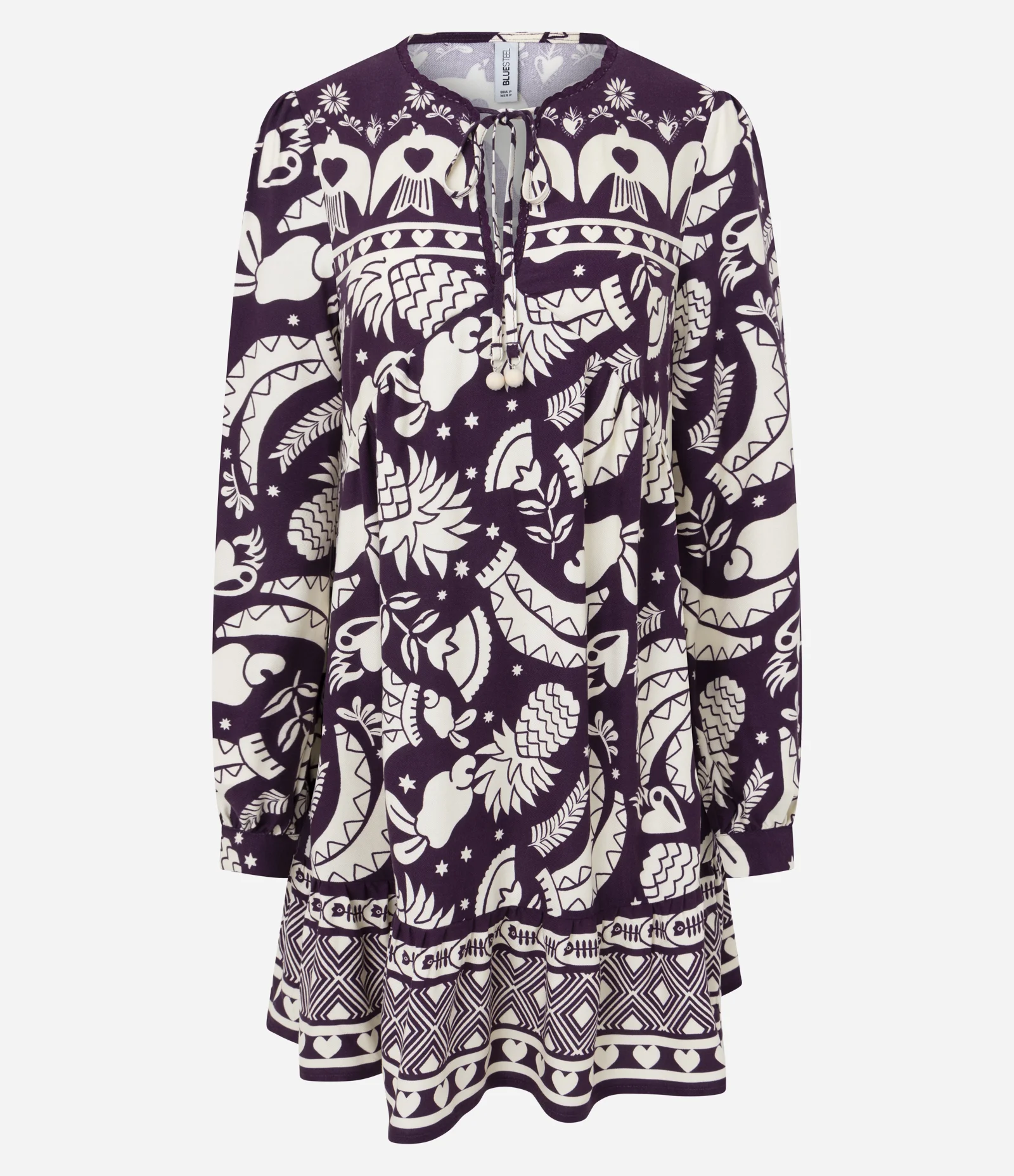 Vestido Evasê Curto em Viscose com Estampa Abstrata Roxo 1