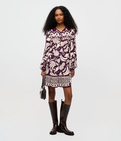 Vestido Evasê Curto em Viscose com Estampa Abstrata