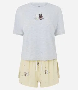 Pijama Curto em Viscose com Estampa Miffy
