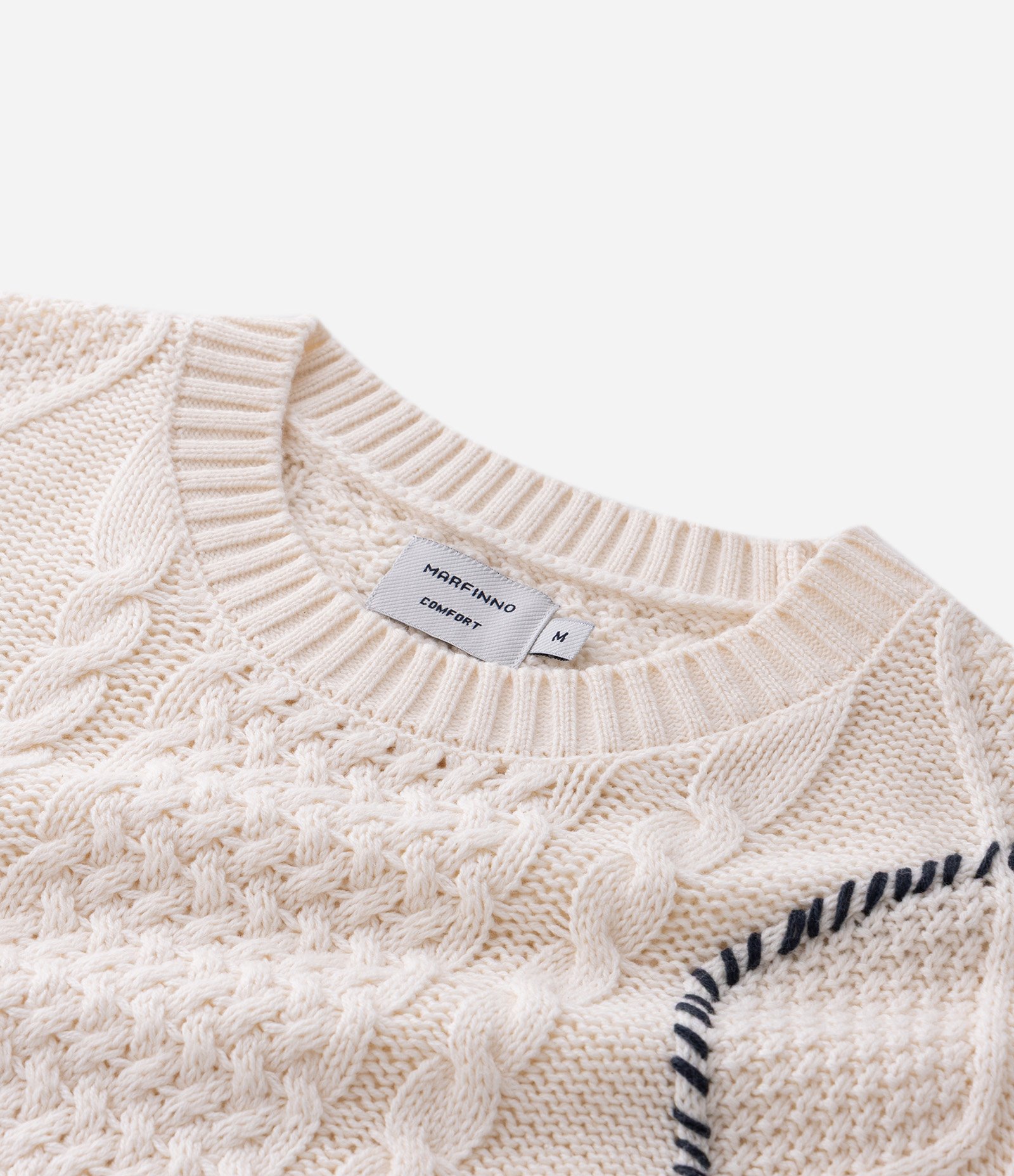 Suéter em Algodão com Textura e Detalhe Manual Off White 7