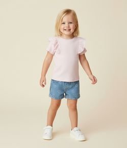 Short Infantil em Jeans com Estampa de Laços – Tam 1 a 5/6 Anos