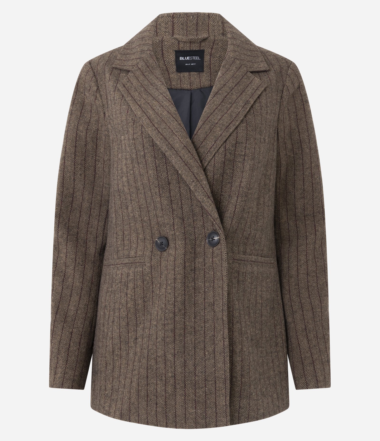 Blazer Alfaiatado em Polivelour com Listras e Botões Marrom 6