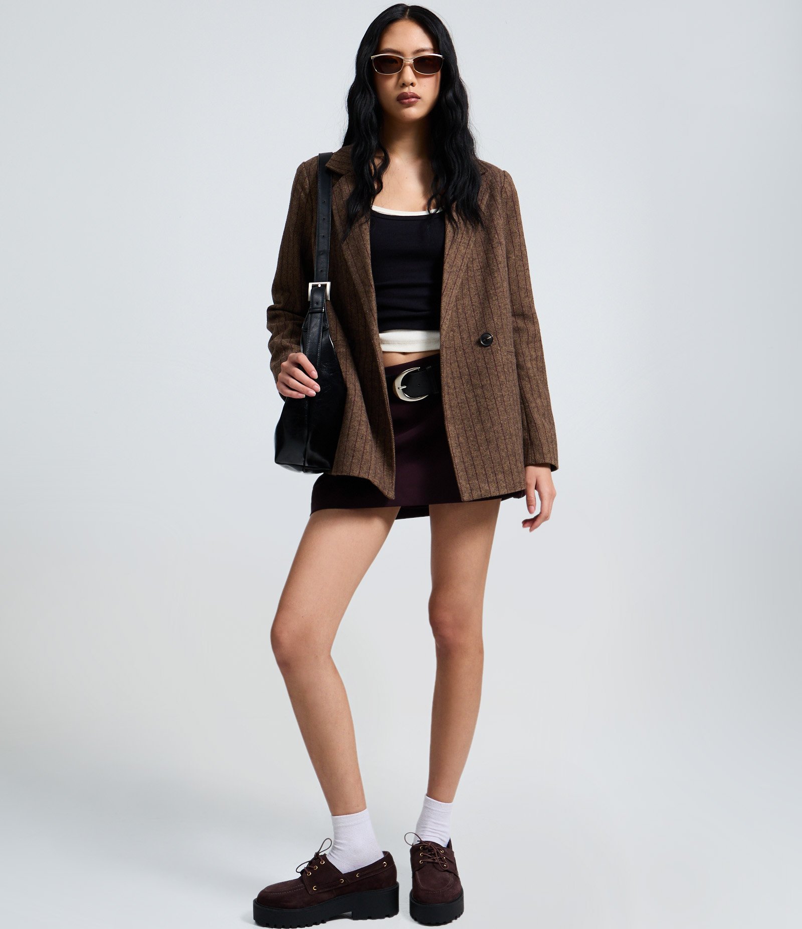 Blazer Alfaiatado em Polivelour com Listras e Botões Marrom 3
