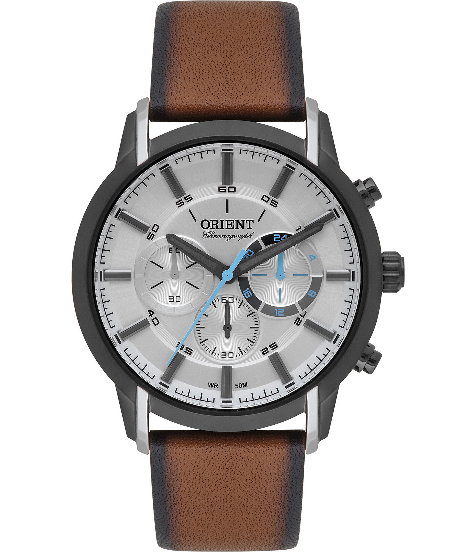 Relógio Cronógrafo Aço e Couro Orient Marrom 1