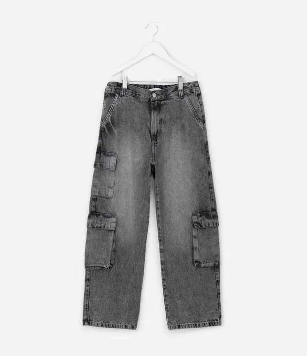 Calça Infantil Baggy em Jeans com Bolsos Cargo – Tam 5 a 14 Anos