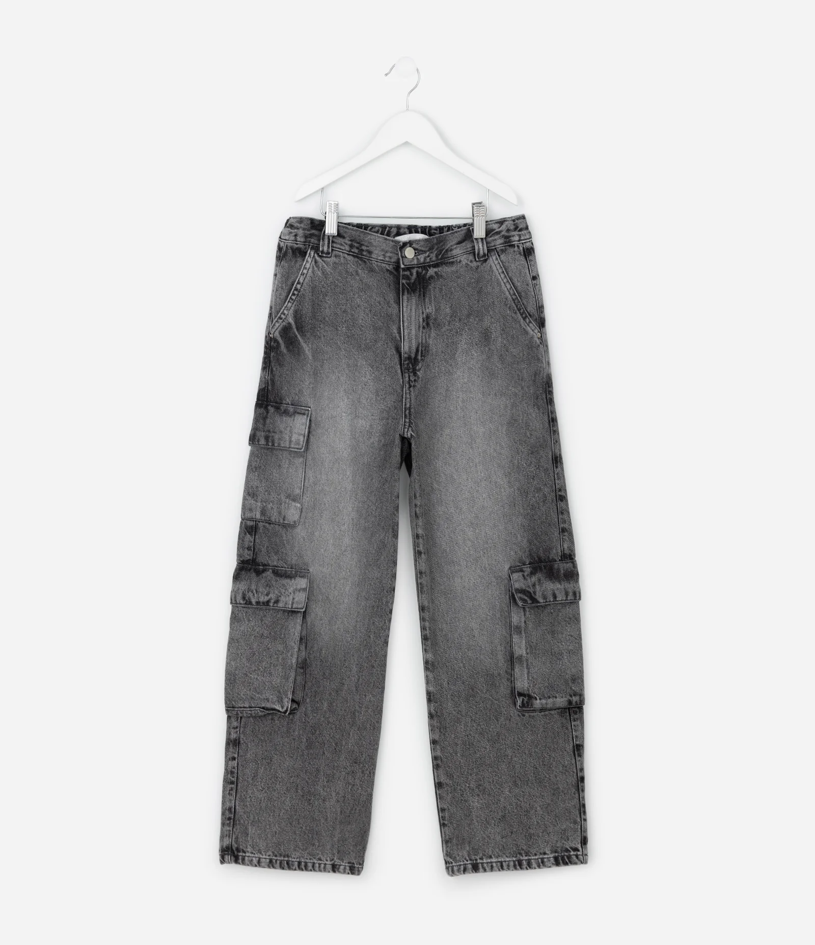 Calça Infantil Baggy em Jeans com Bolsos Cargo – Tam 5 a 14 Anos Cinza 2
