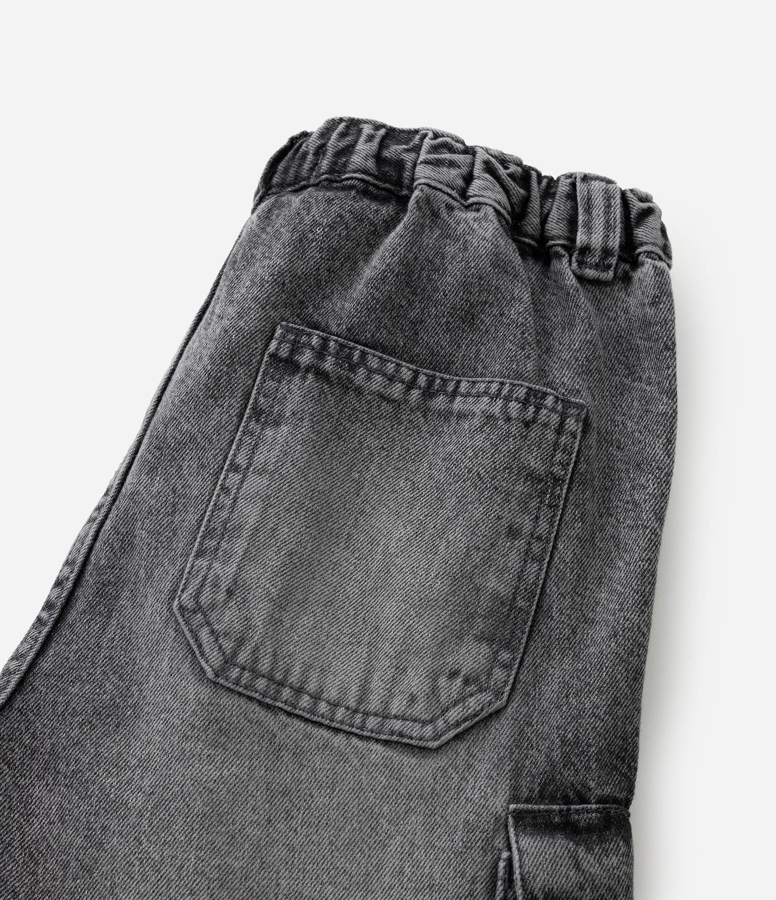 Calça Infantil Baggy em Jeans com Bolsos Cargo – Tam 5 a 14 Anos Cinza 5