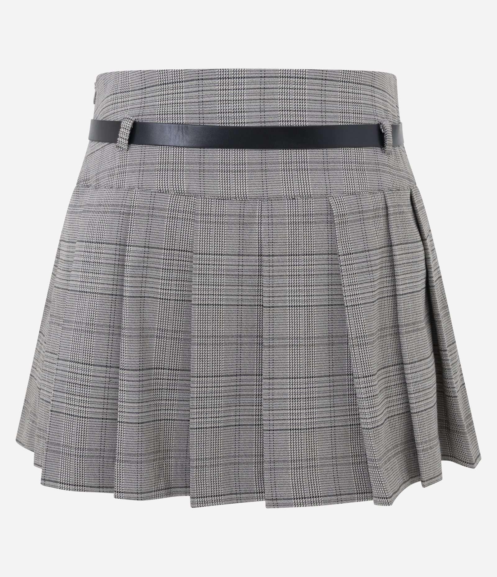 Short Saia Alfaiatado Xadrez Plissado com Cinto Cinza 6