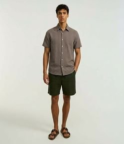 Camisa Regular em Algodão com Textura Quadriculada Vertical