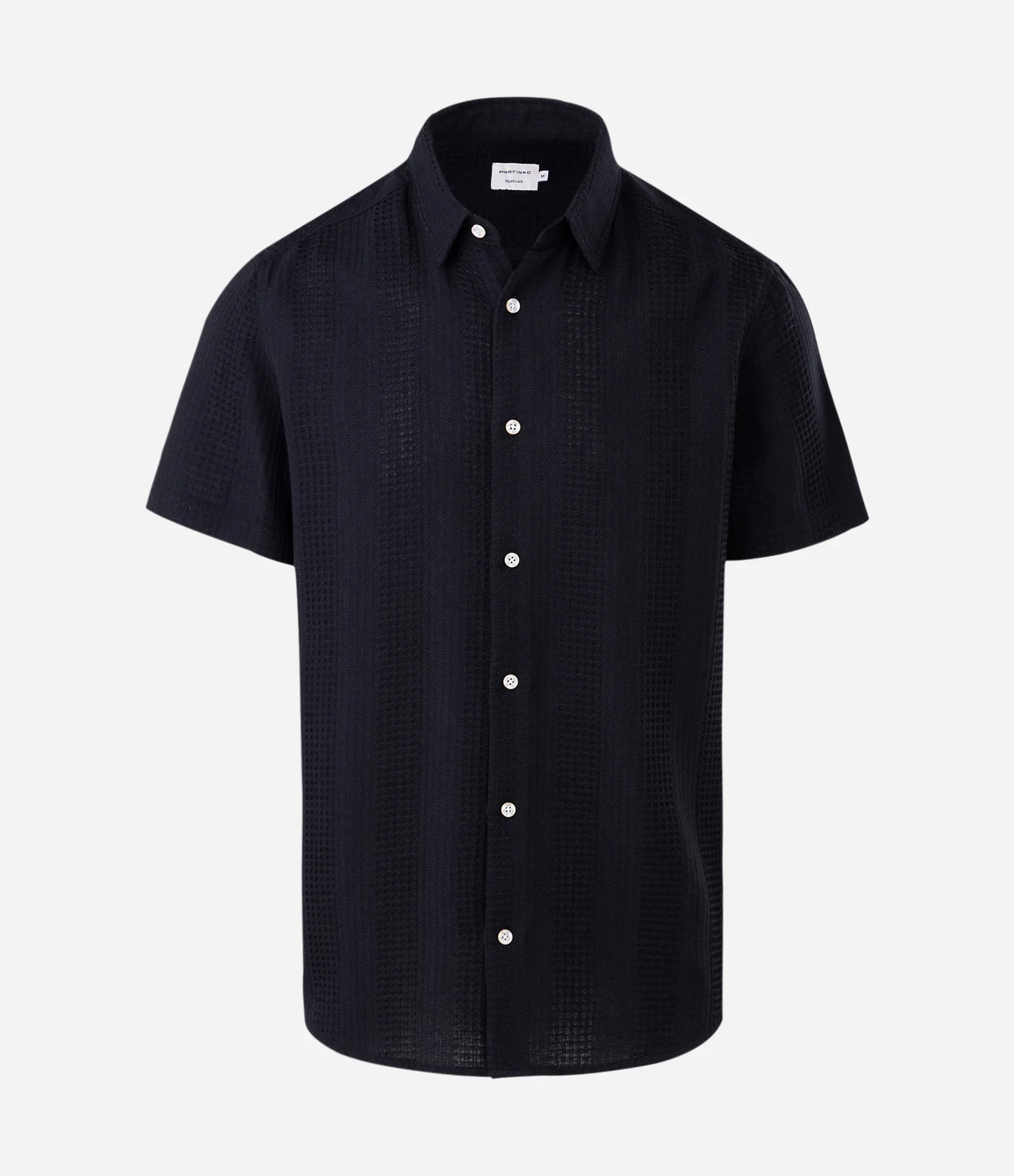 Camisa Regular em Algodão com Textura Quadriculada Vertical Preto 2
