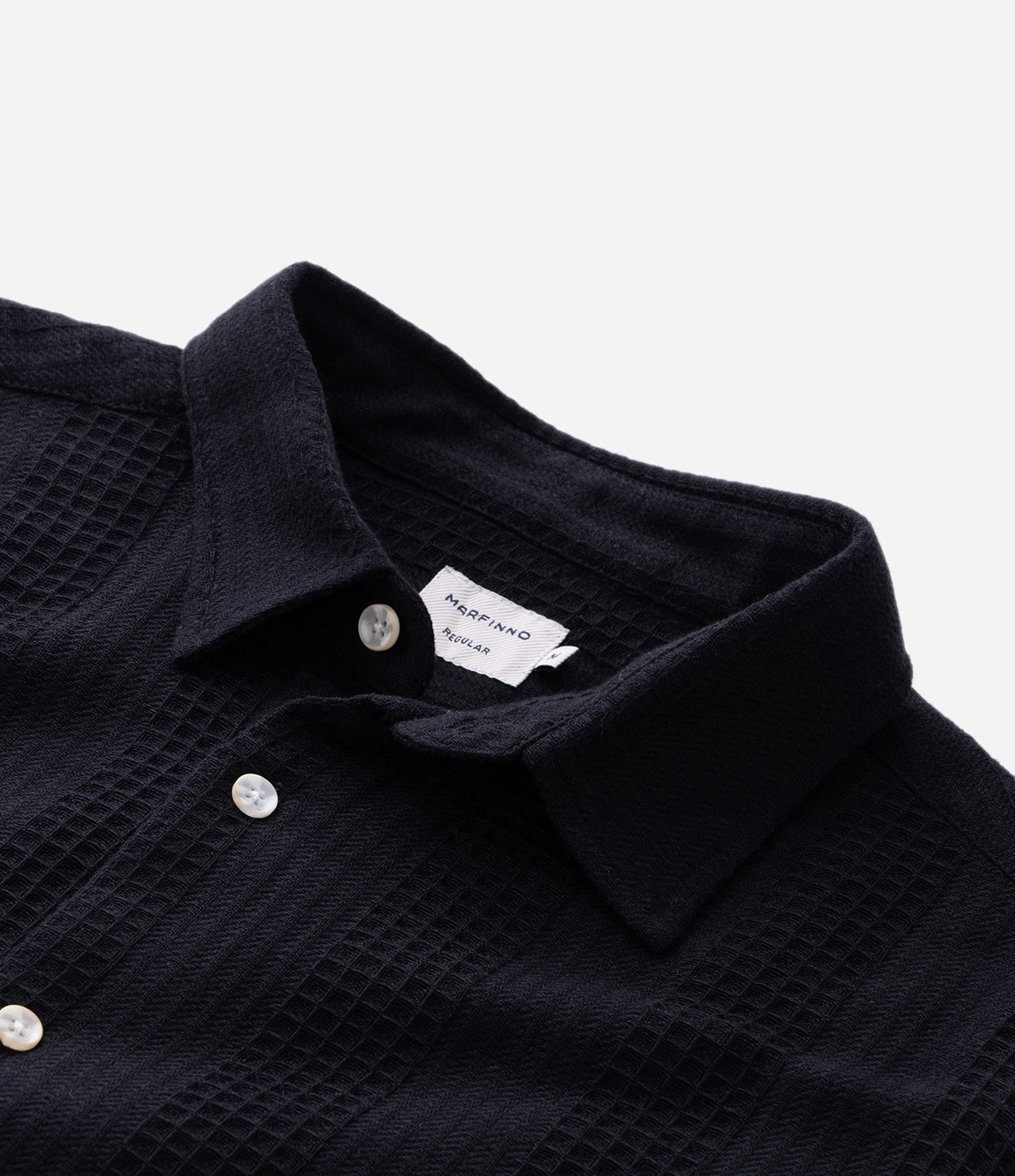 Camisa Regular em Algodão com Textura Quadriculada Vertical Preto 5