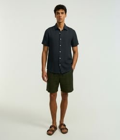 Camisa Regular em Algodão com Textura Quadriculada Vertical