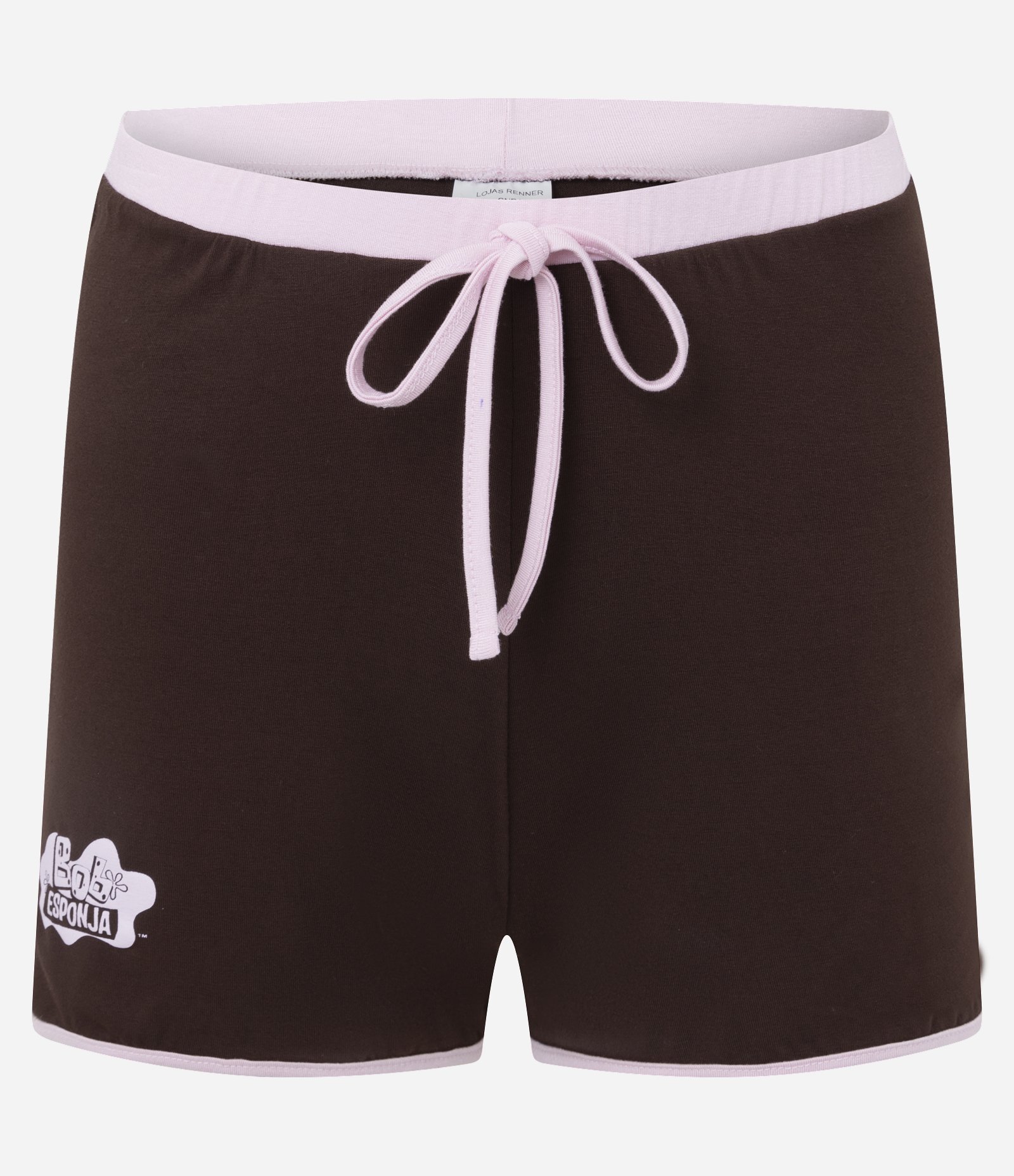 Pijama Curto em Viscolycra com Estampa de Listras e Bob Esponja Rosa/Branco/Marrom 3