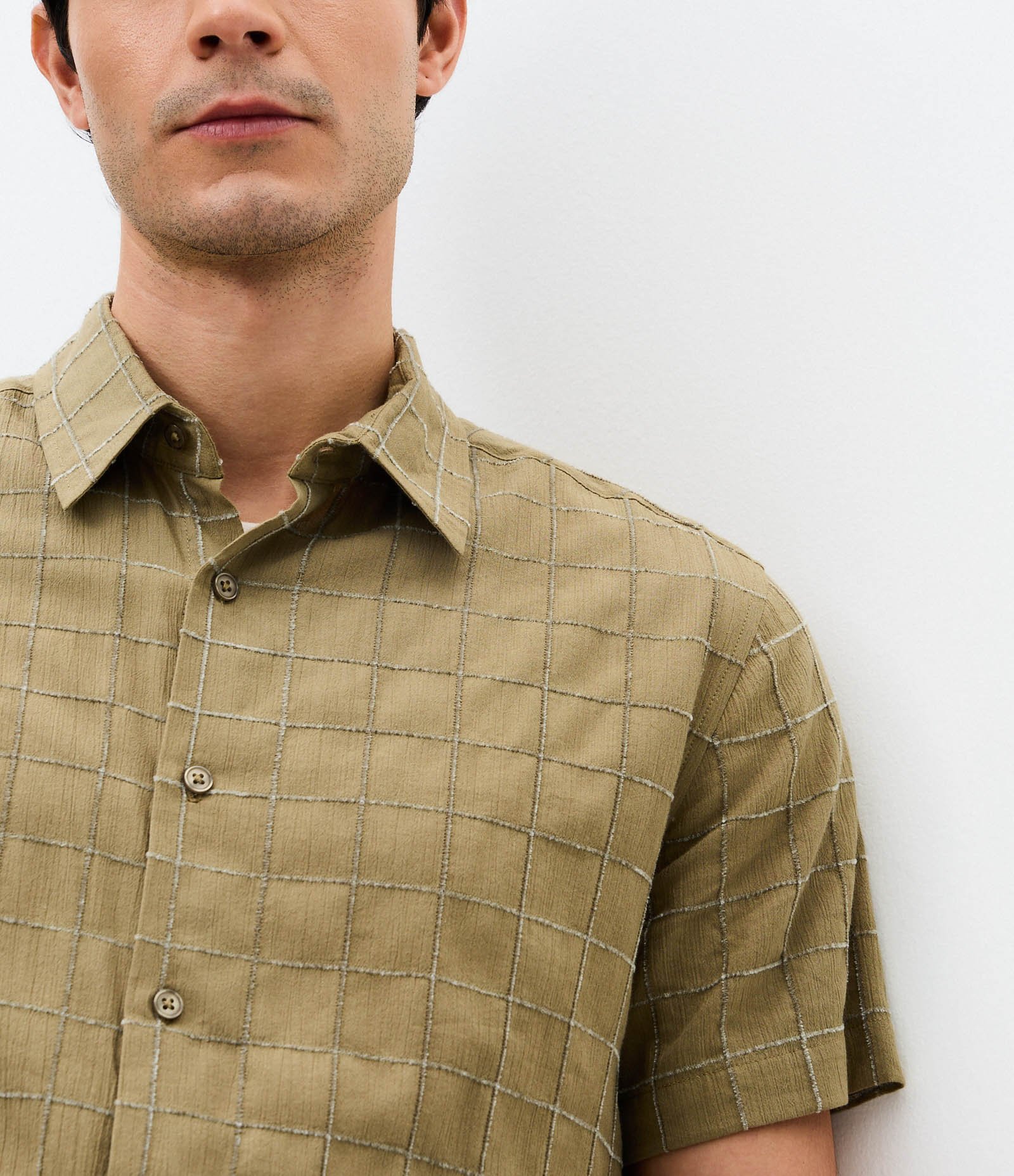 Camisa Manga Curta Texturizada Quadradinhos Verde 3