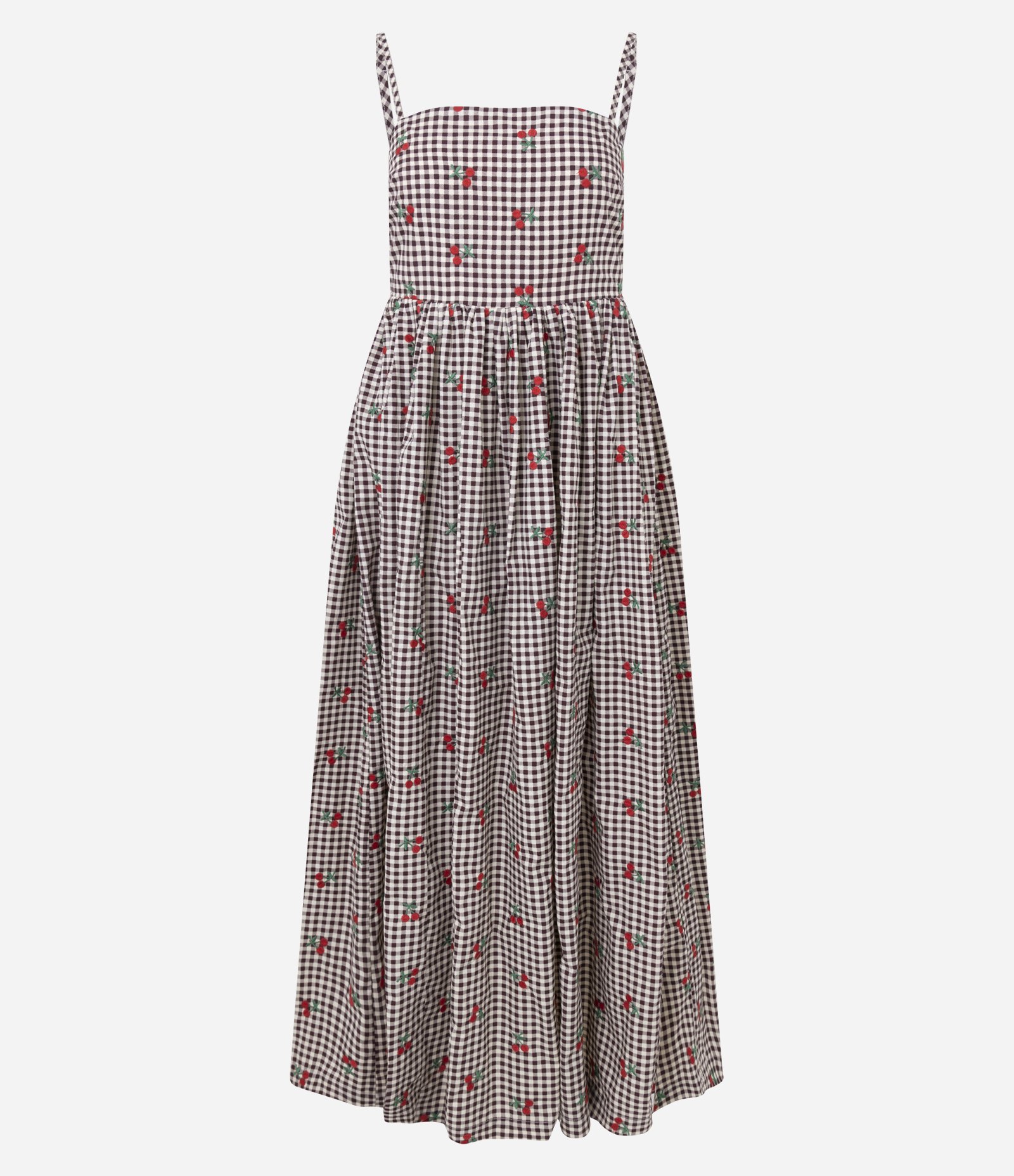 Vestido Longo Vichy com Poá e Decote Quadrado Vermelho 1