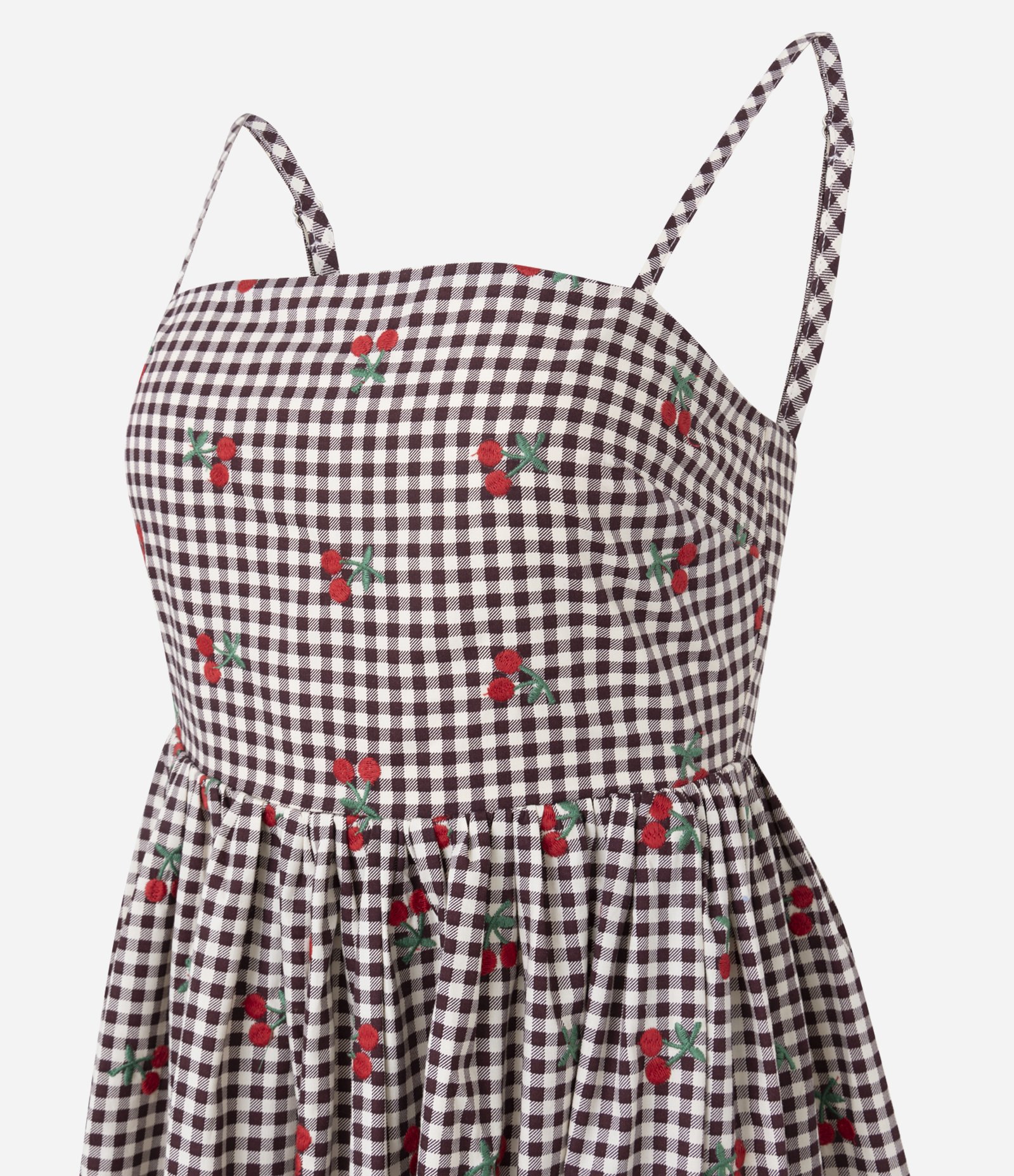 Vestido Longo Vichy com Poá e Decote Quadrado Vermelho 2