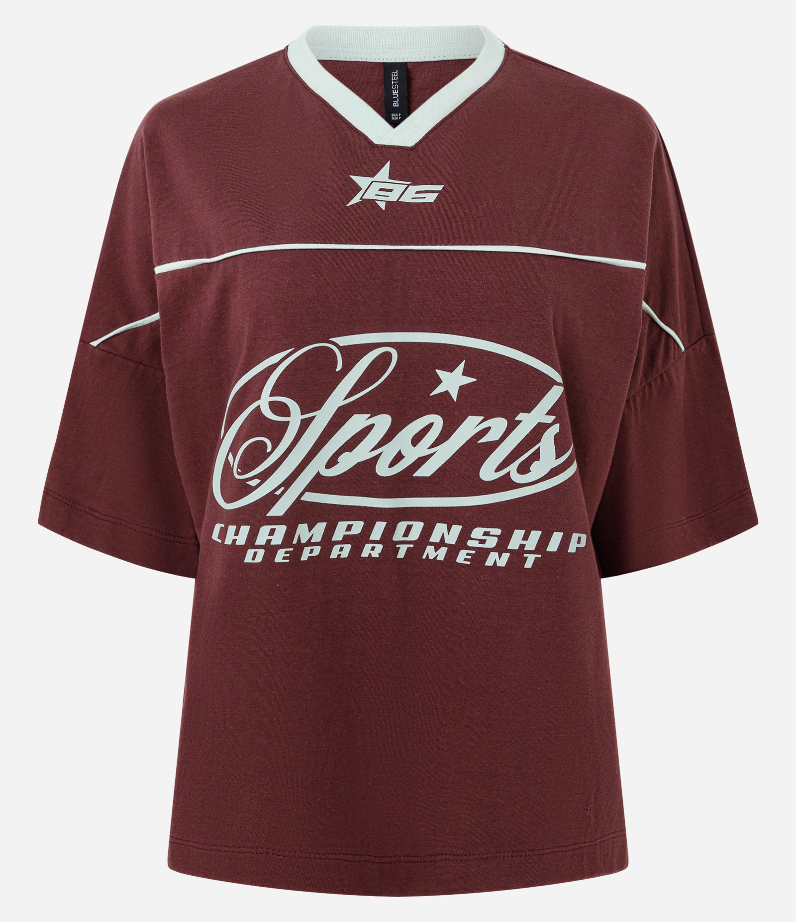 Camiseta Boxy com Estampa Sports e Detalhes nas Mangas Vermelho 5