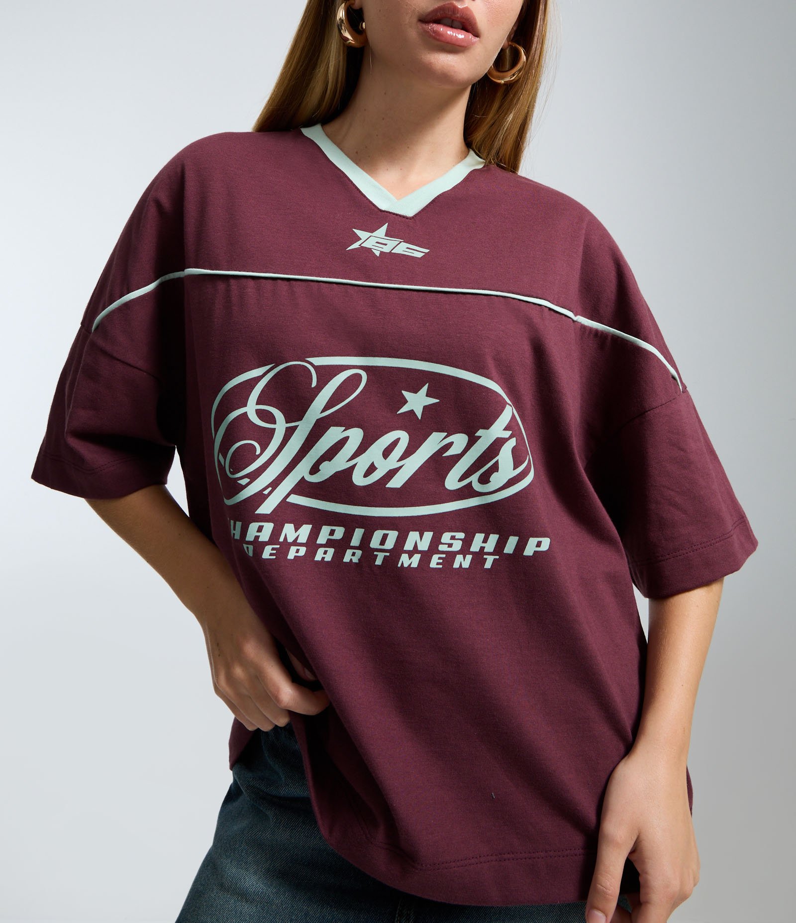 Camiseta Boxy com Estampa Sports e Detalhes nas Mangas Vermelho 3