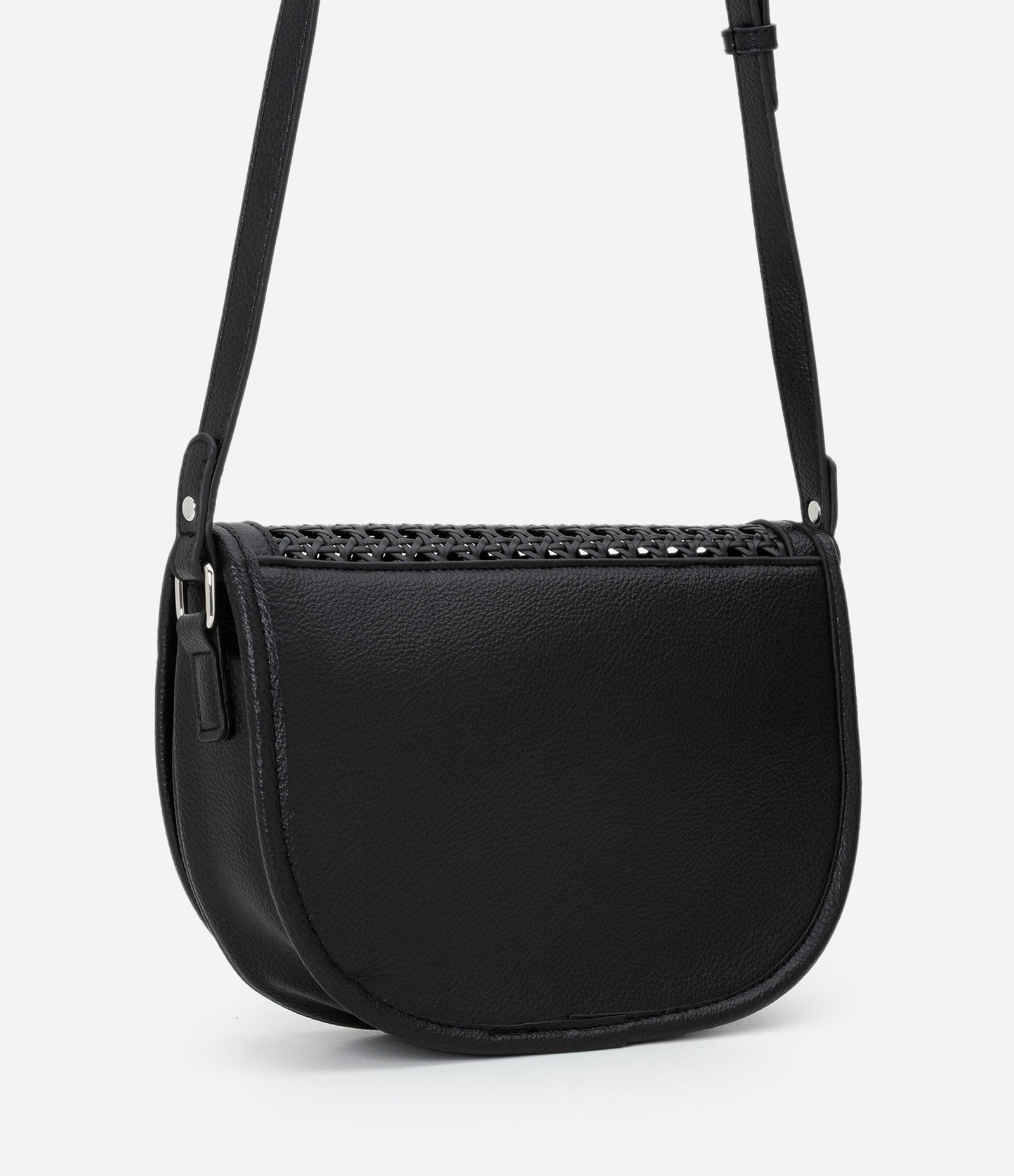 Bolsa em PU com Trama Artesanal e Alça Ajustável Preto 4