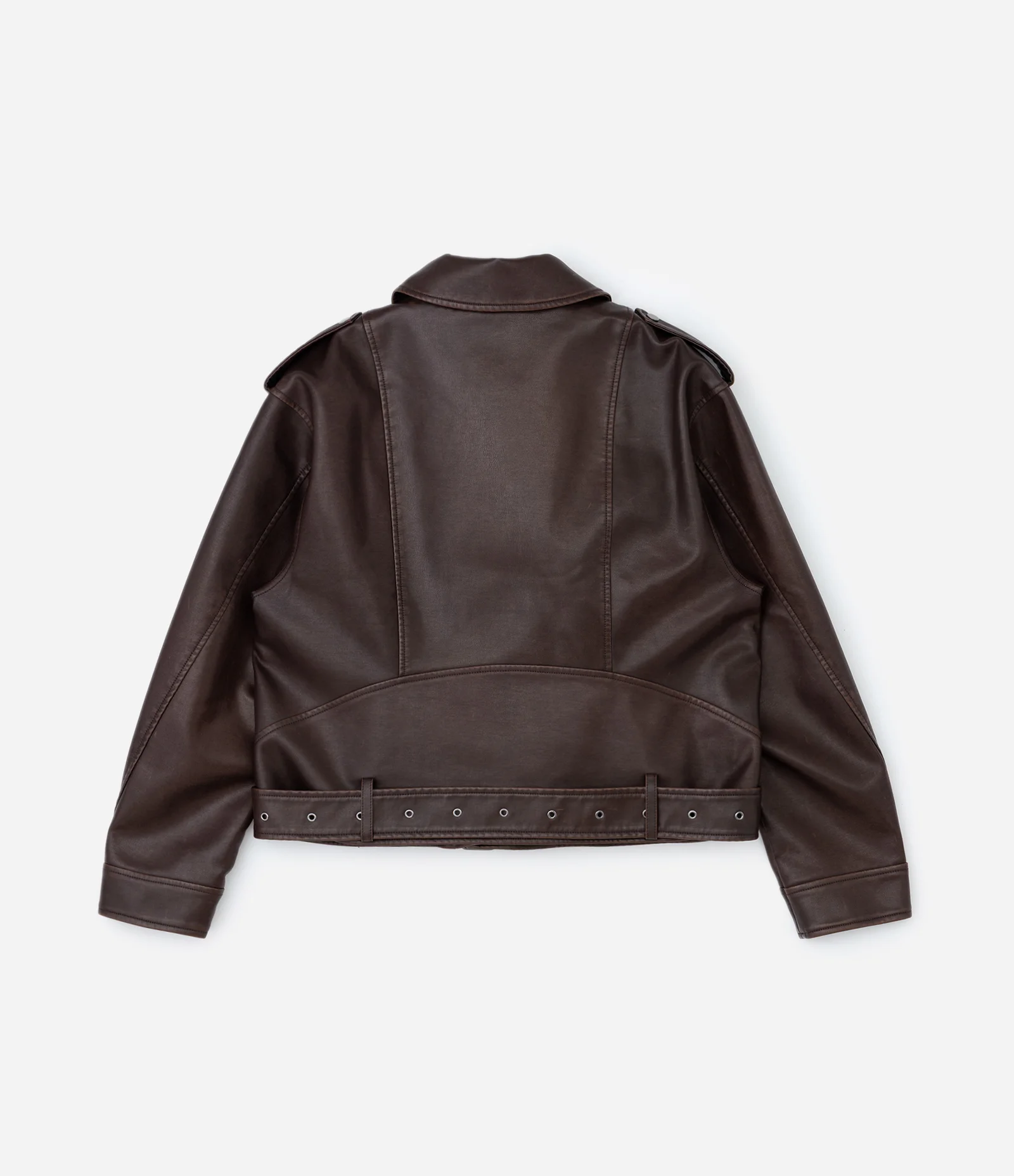 Jaqueta Biker em PU Lavado com Cinto Curve & Plus Size Marrom 2