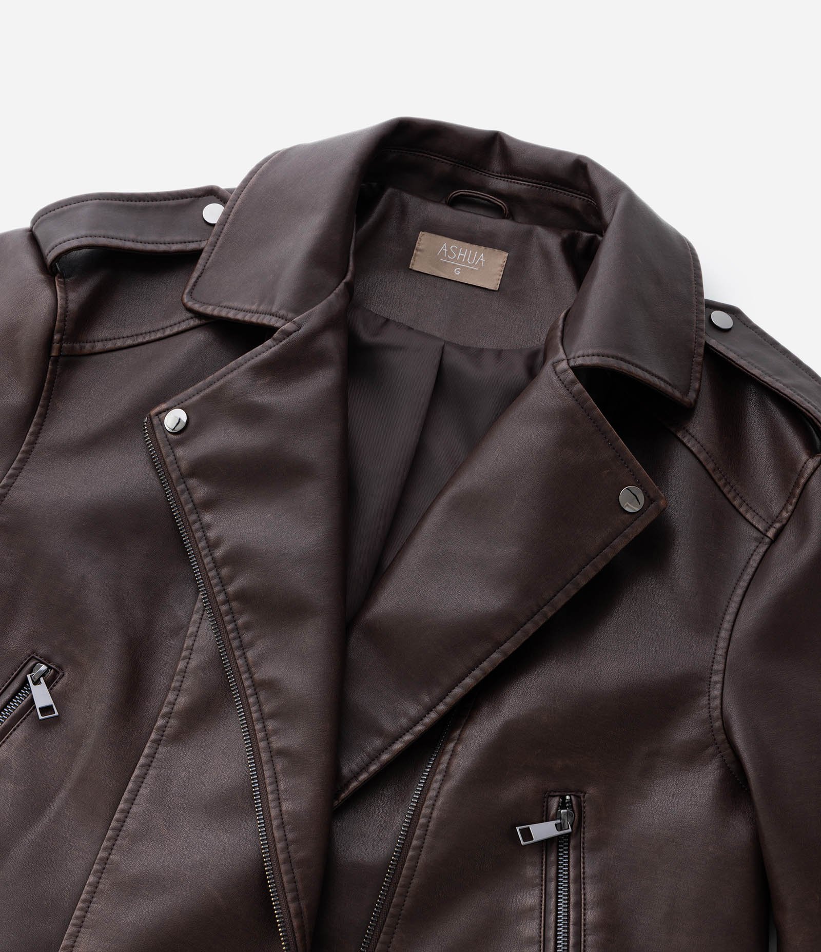 Jaqueta Biker em PU Lavado com Cinto Curve & Plus Size Marrom 7