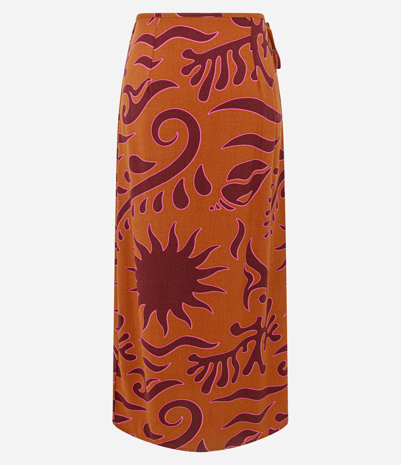 Saia Midi em Viscolinho Transpassada com Estampa Sun Longboard Laranja 2