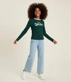 Blusa Infantil em Ribana com Lettering Book Club – Tam 7 a 16 Anos