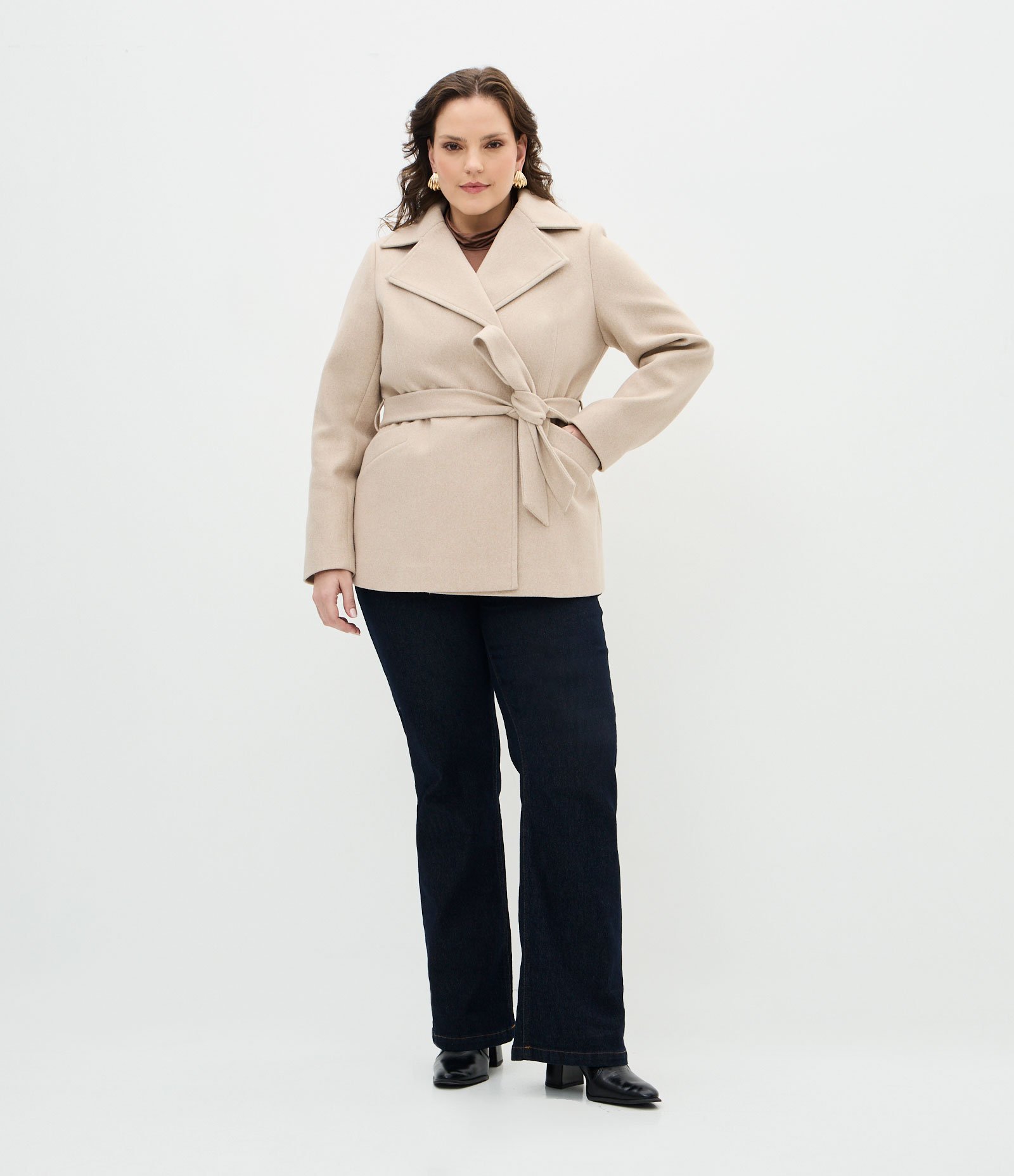 Casaco Alongado em Polivelour Curve & Plus Size Bege 2