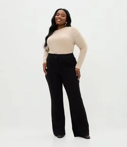 Calça Flare Ponto Roma com Nervura Curve & Plus Size