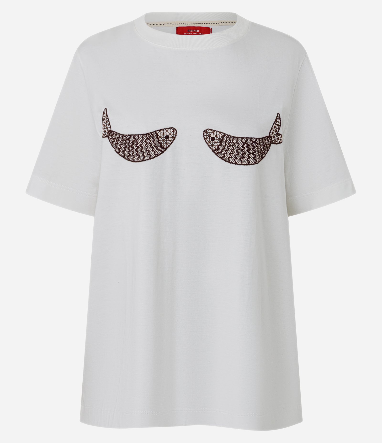 Camiseta Alongada em Algodão com Bordado de Peixe e Fenda nas Costas Branco 5