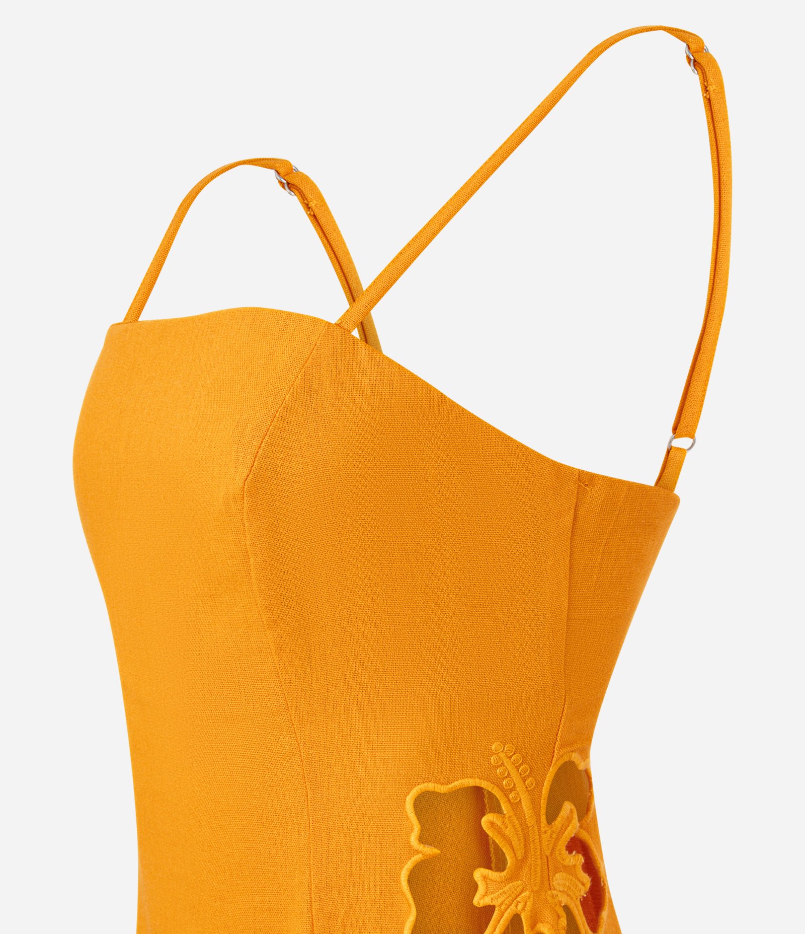 Vestido Longo com Decote Quadrado e Bordado Lateral Laranja 6