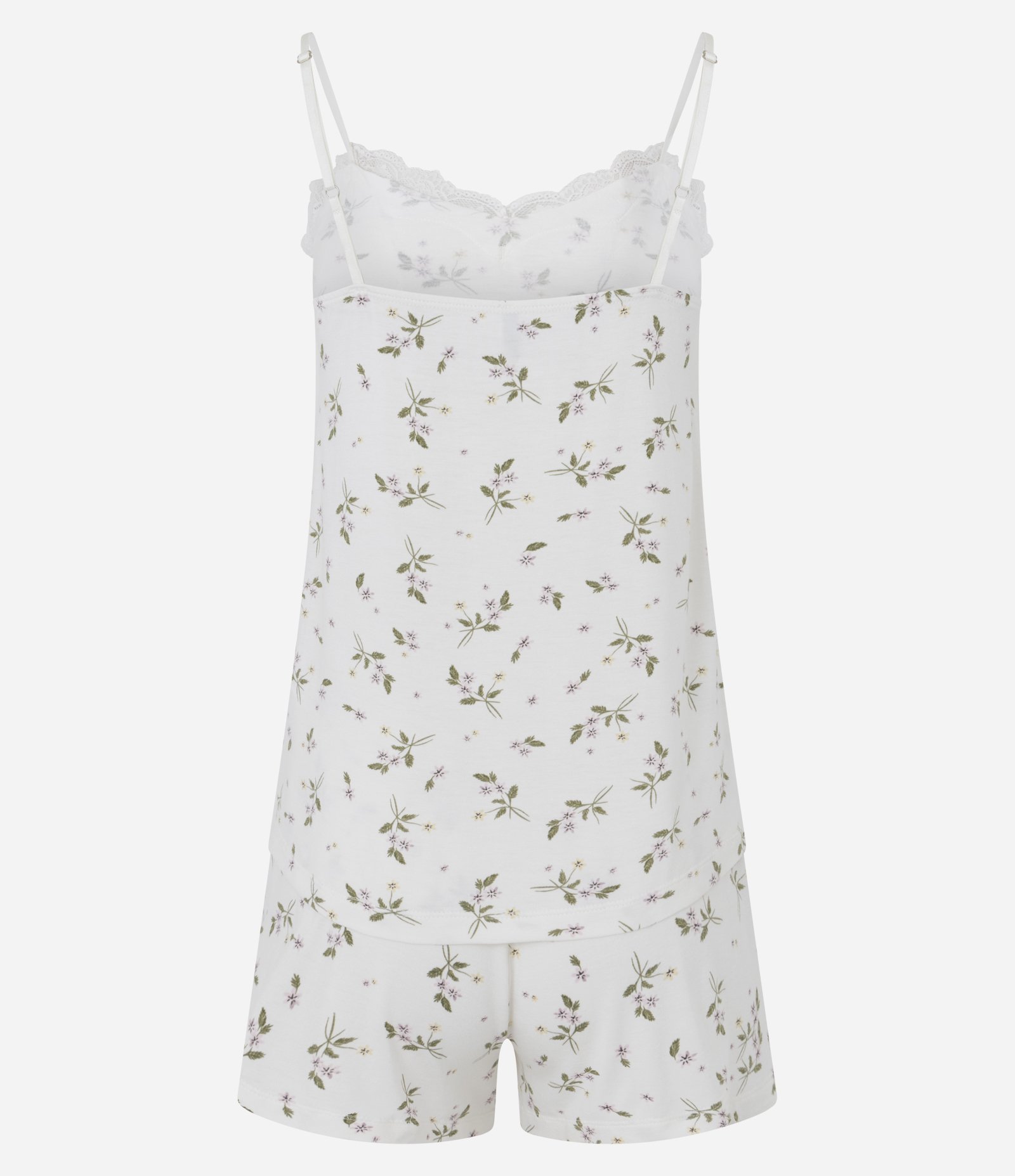 Pijama Curto em Viscose com Estampa Floral e Renda Branco 4