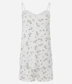 Pijama Curto em Viscose com Estampa Floral e Renda
