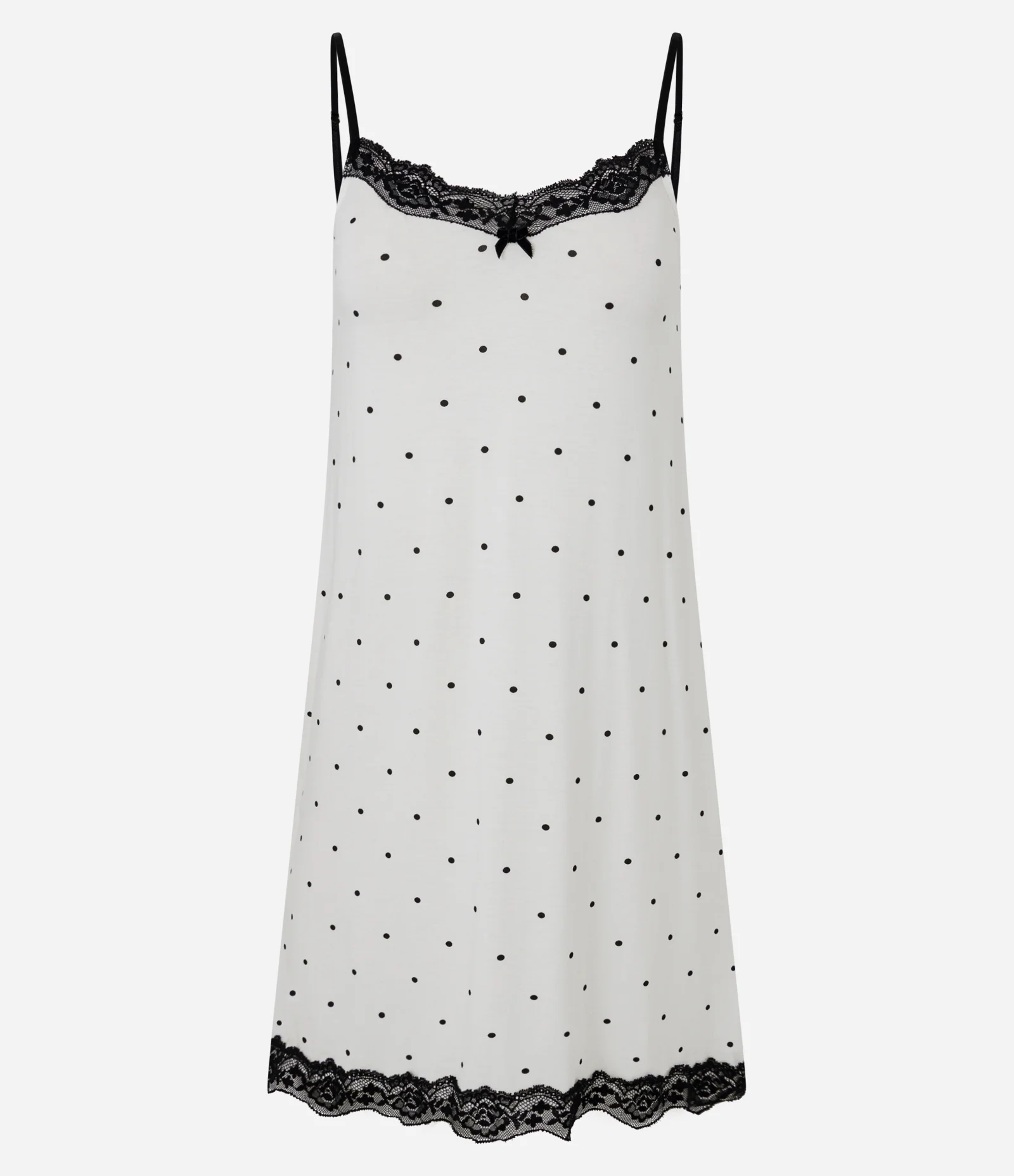 Camisola de Alcinha com Estampa Poá e Renda Aplicada Branco 1