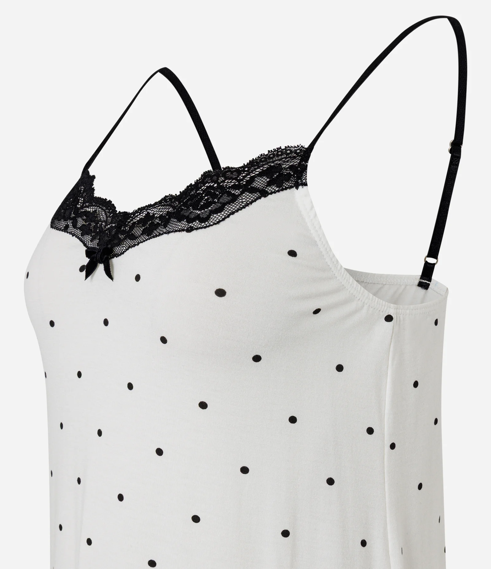 Camisola de Alcinha com Estampa Poá e Renda Aplicada Branco 2