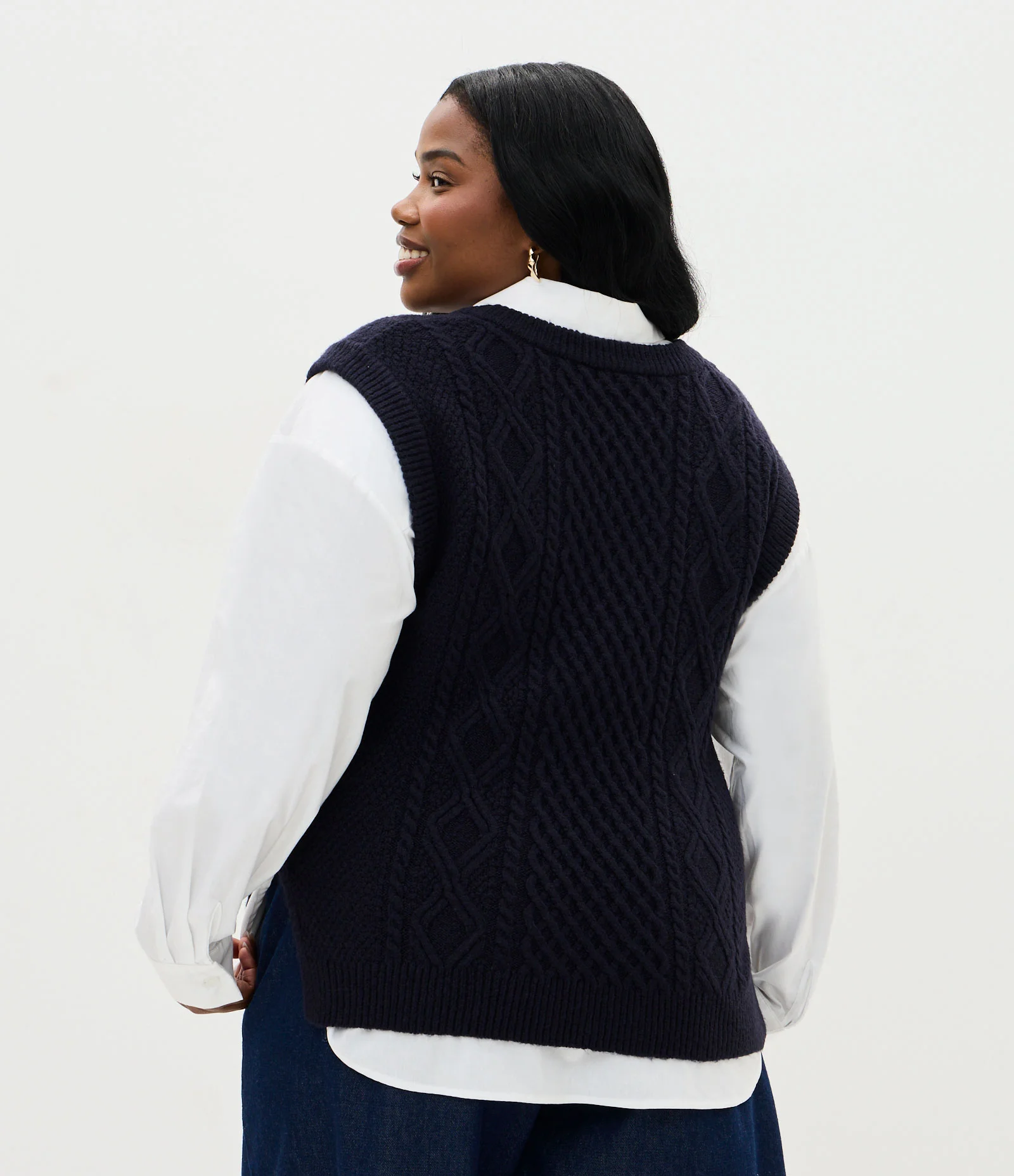 Colete Alongado em Tricô com Fendas Laterais Curve & Plus Size Azul 2