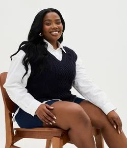 Colete Alongado em Tricô com Fendas Laterais Curve & Plus Size