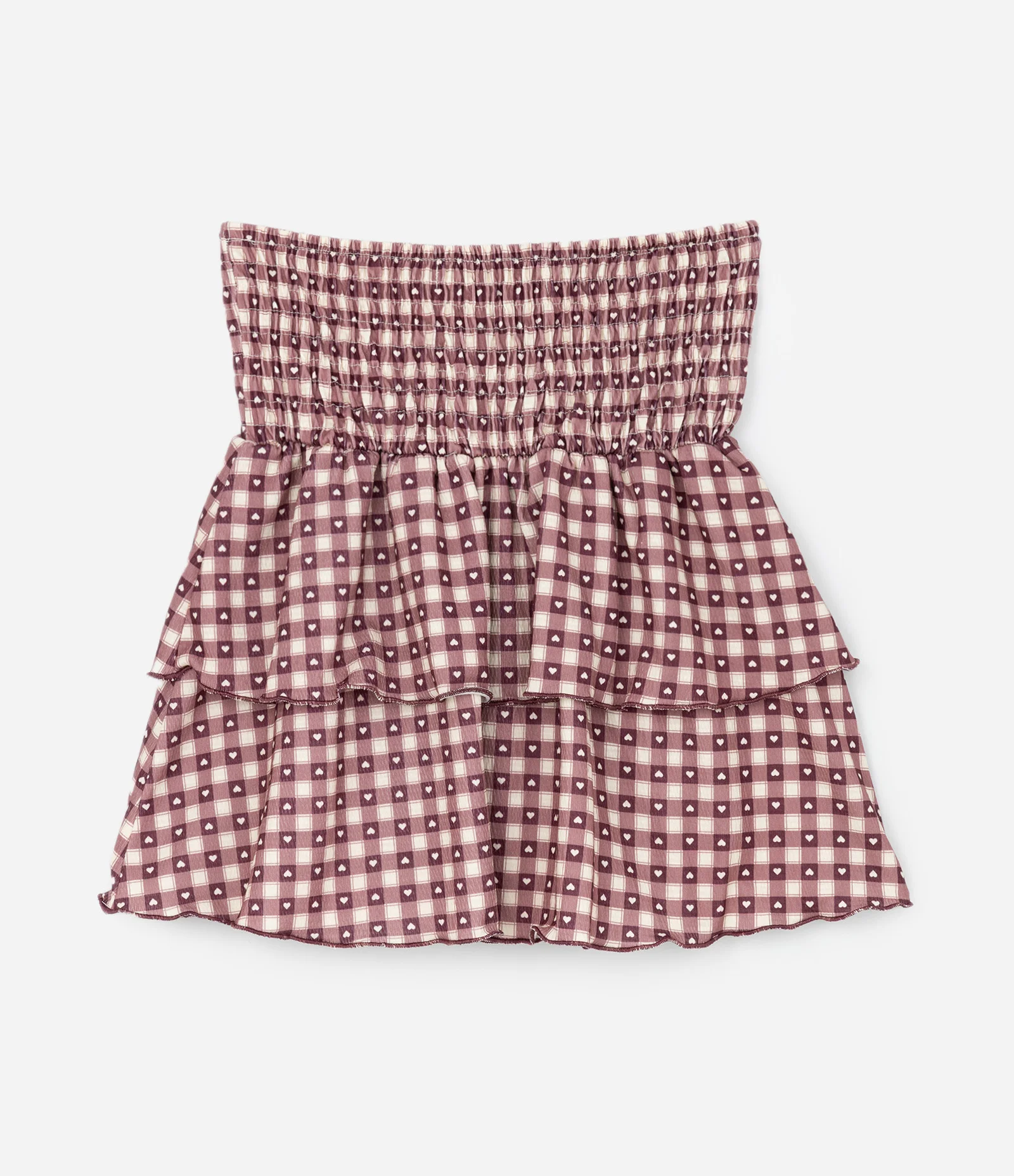Saia Infantil Texturizada com Estampa Xadrez e Corações – Tam 7 a 14 Anos Vinho 2