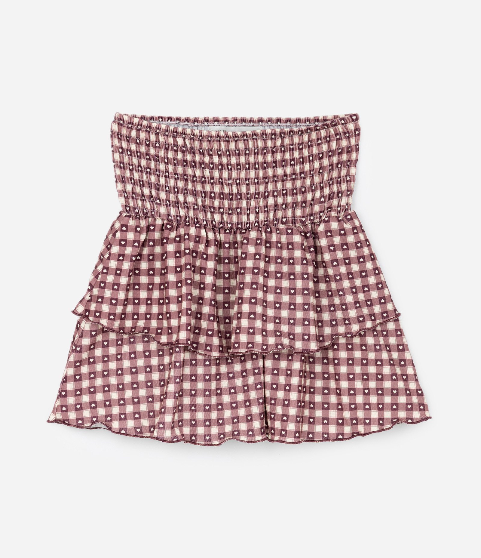 Saia Infantil Texturizada com Estampa Xadrez e Corações – Tam 7 a 14 Anos Vinho 3
