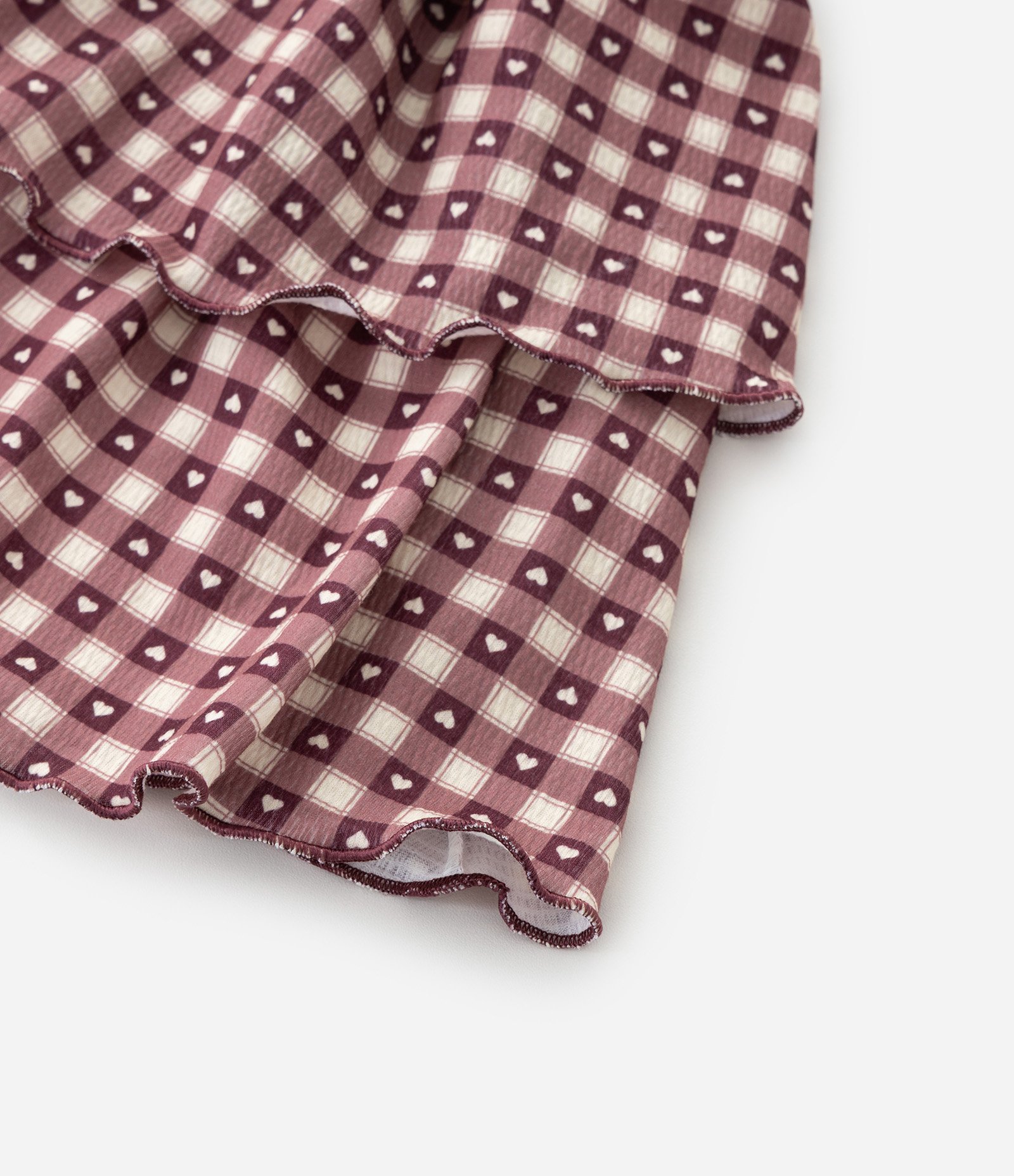 Saia Infantil Texturizada com Estampa Xadrez e Corações – Tam 7 a 14 Anos Vinho 5