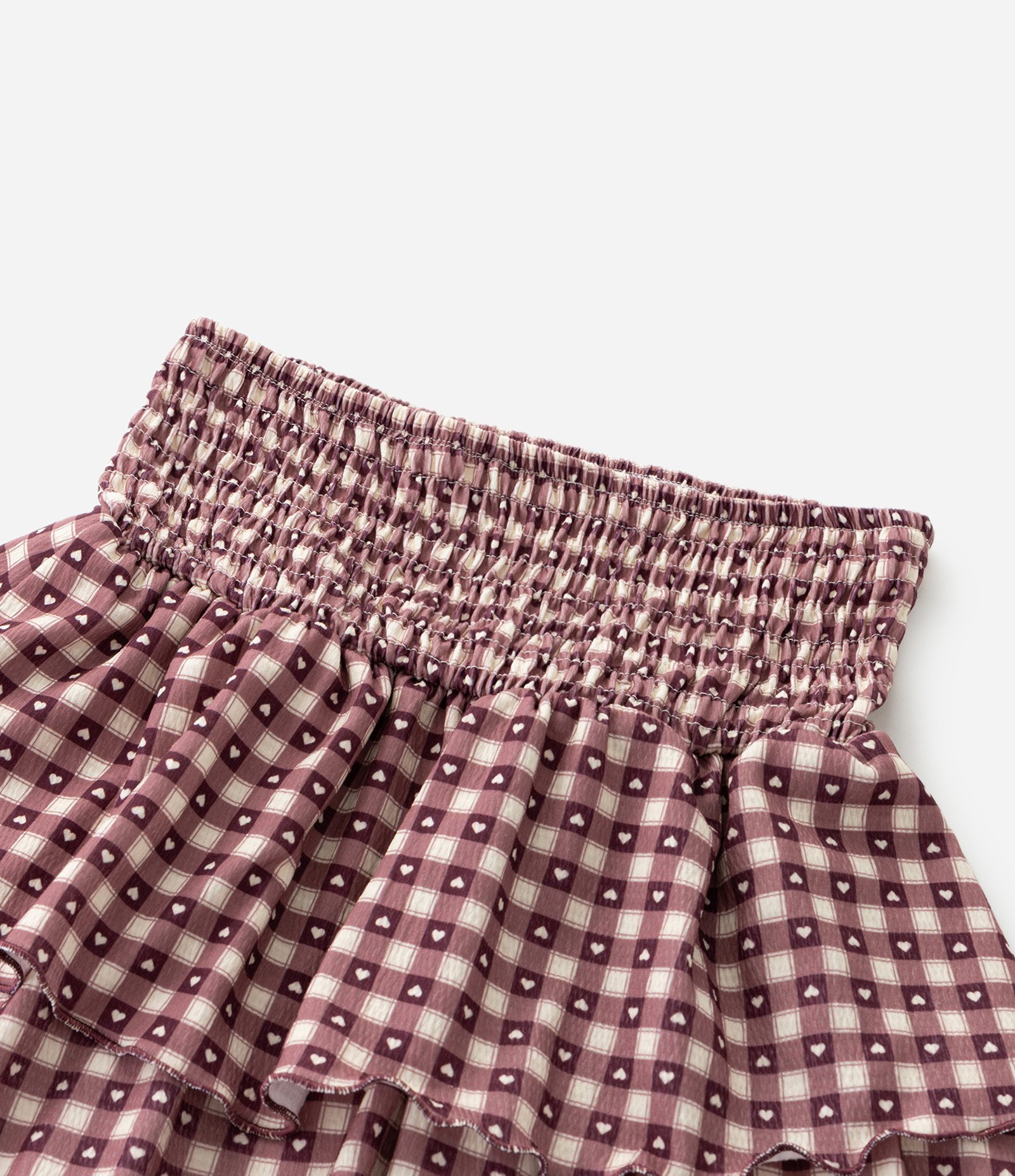 Saia Infantil Texturizada com Estampa Xadrez e Corações – Tam 7 a 14 Anos Vinho 6