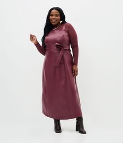 Vestido Midi em PU com Faixa na Cintura Curve & Plus Size
