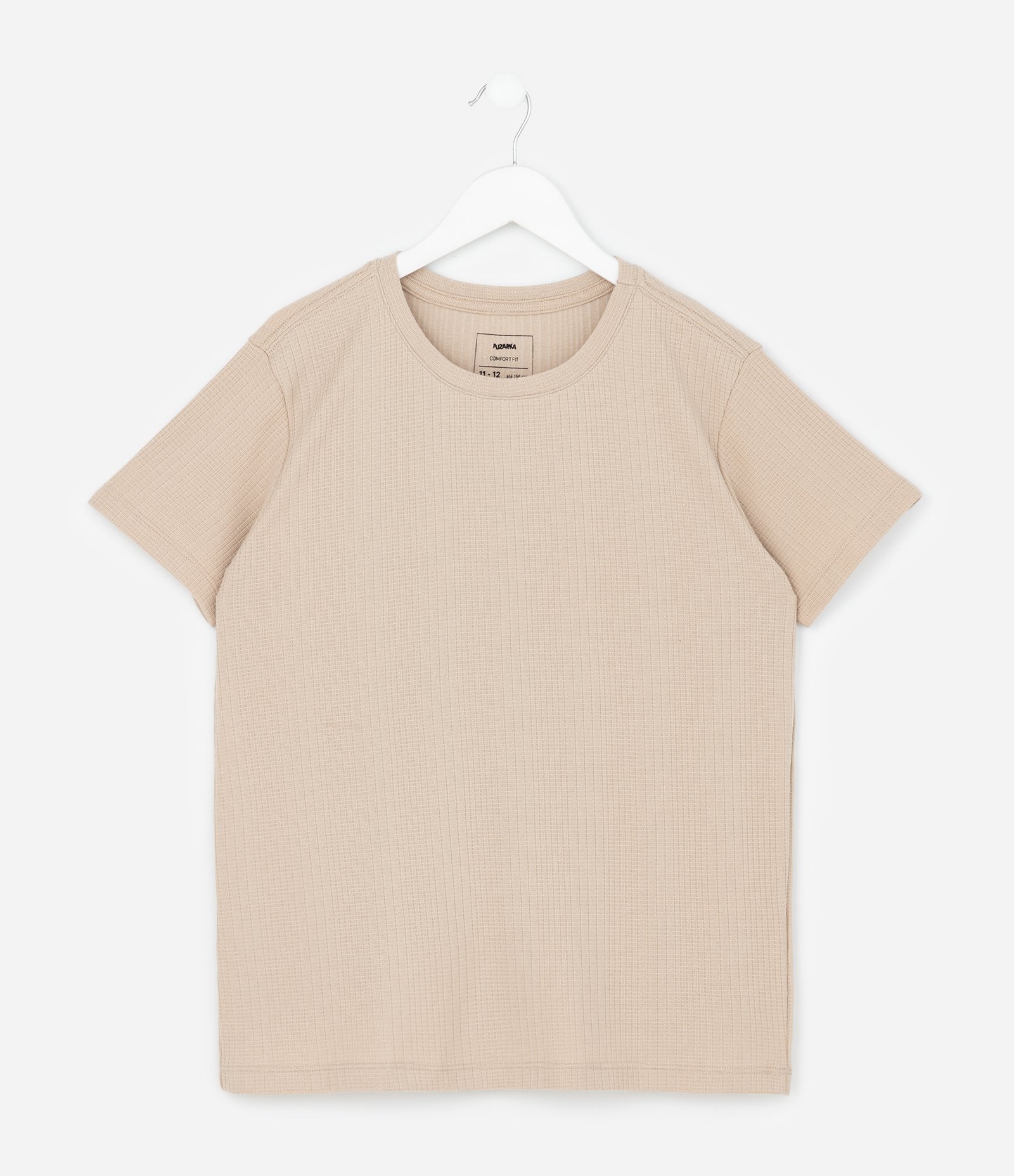 Camiseta Infantil Texturizada em Malha Quadrilê - Tam 5 A 14 Anos Bege 1