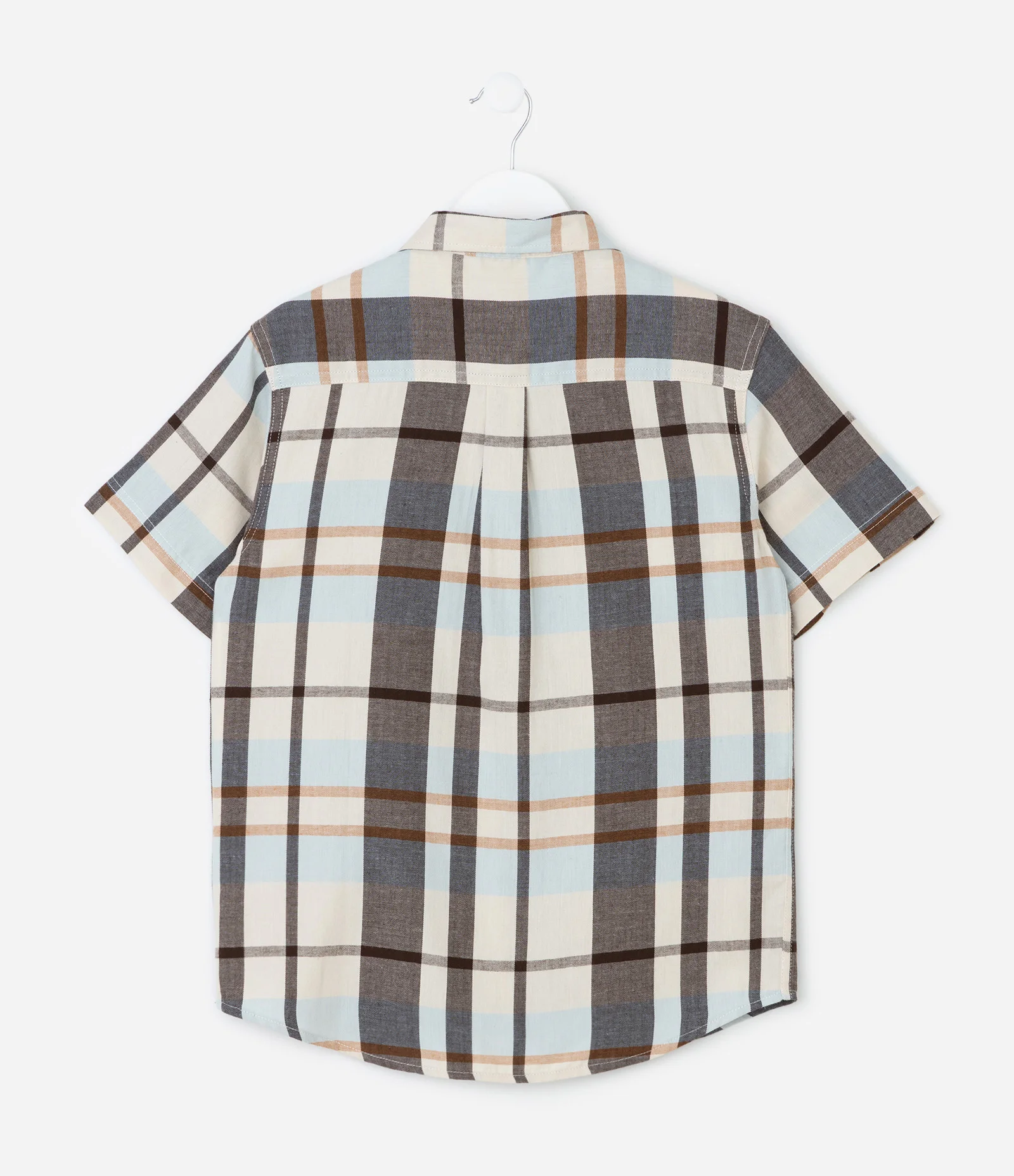 Camisa Manga Curta em Flanela Xadrez - Tam 5 a 14 Anos Bege 2