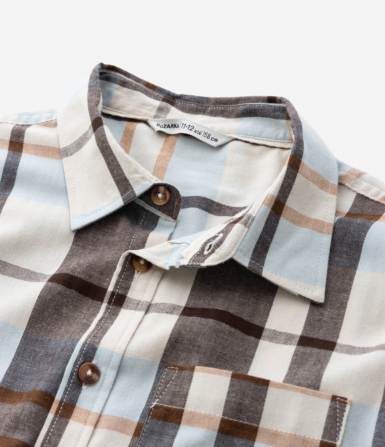 Camisa Manga Curta em Flanela Xadrez - Tam 5 a 14 Anos Bege 4