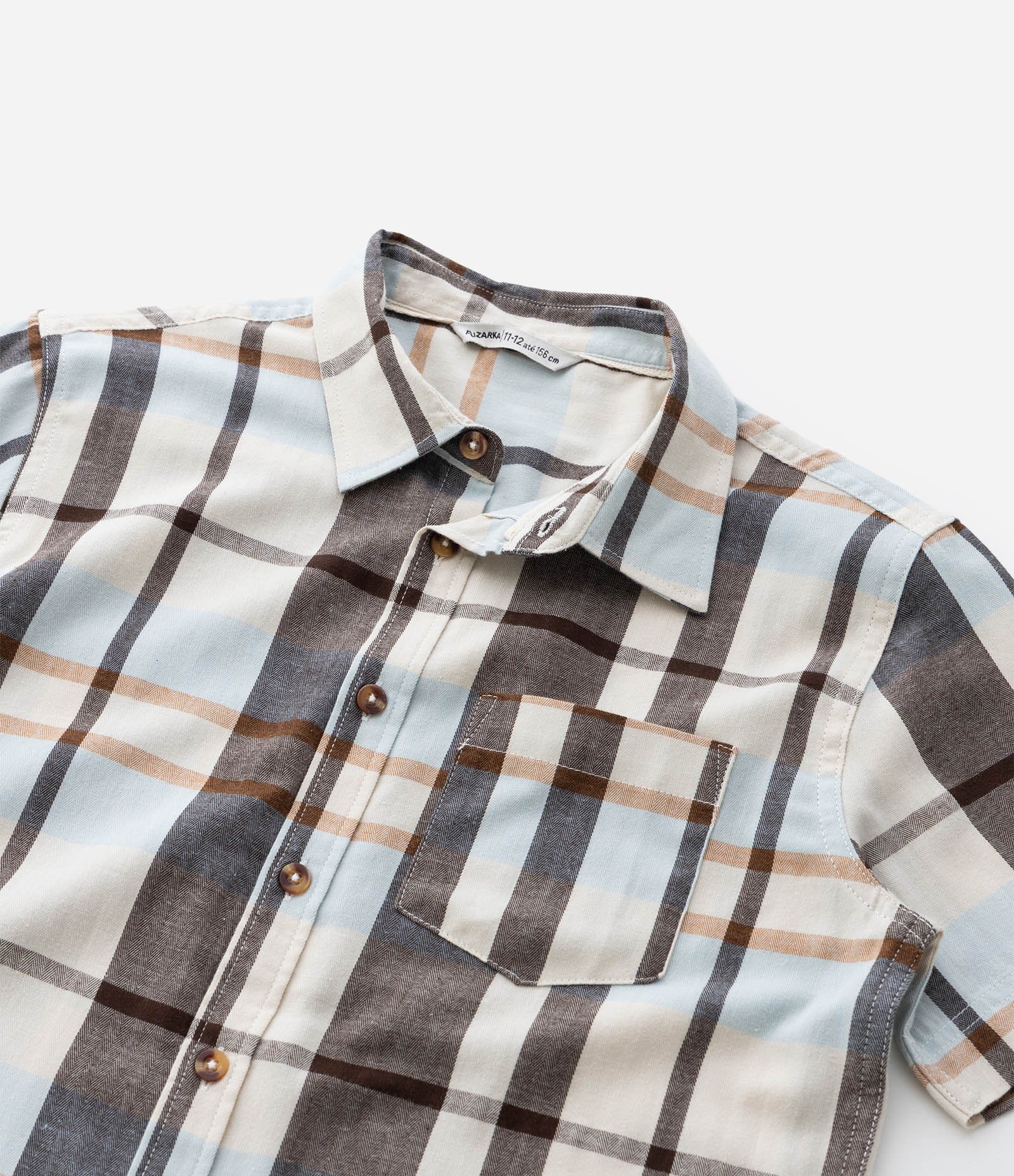 Camisa Manga Curta em Flanela Xadrez - Tam 5 a 14 Anos Bege 5