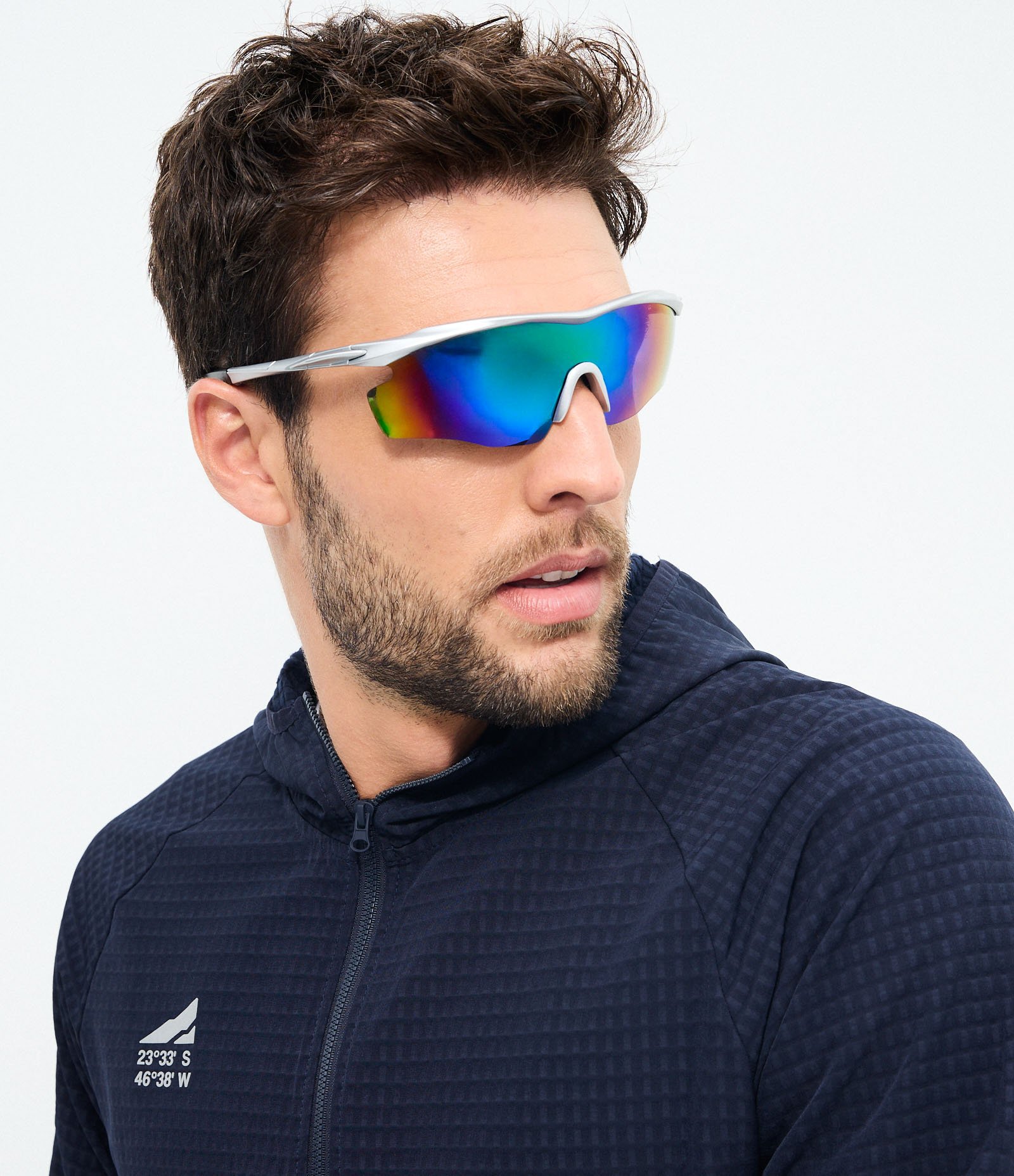 Óculos de Sol Esportivo com Lente Única Curva Cinza 4