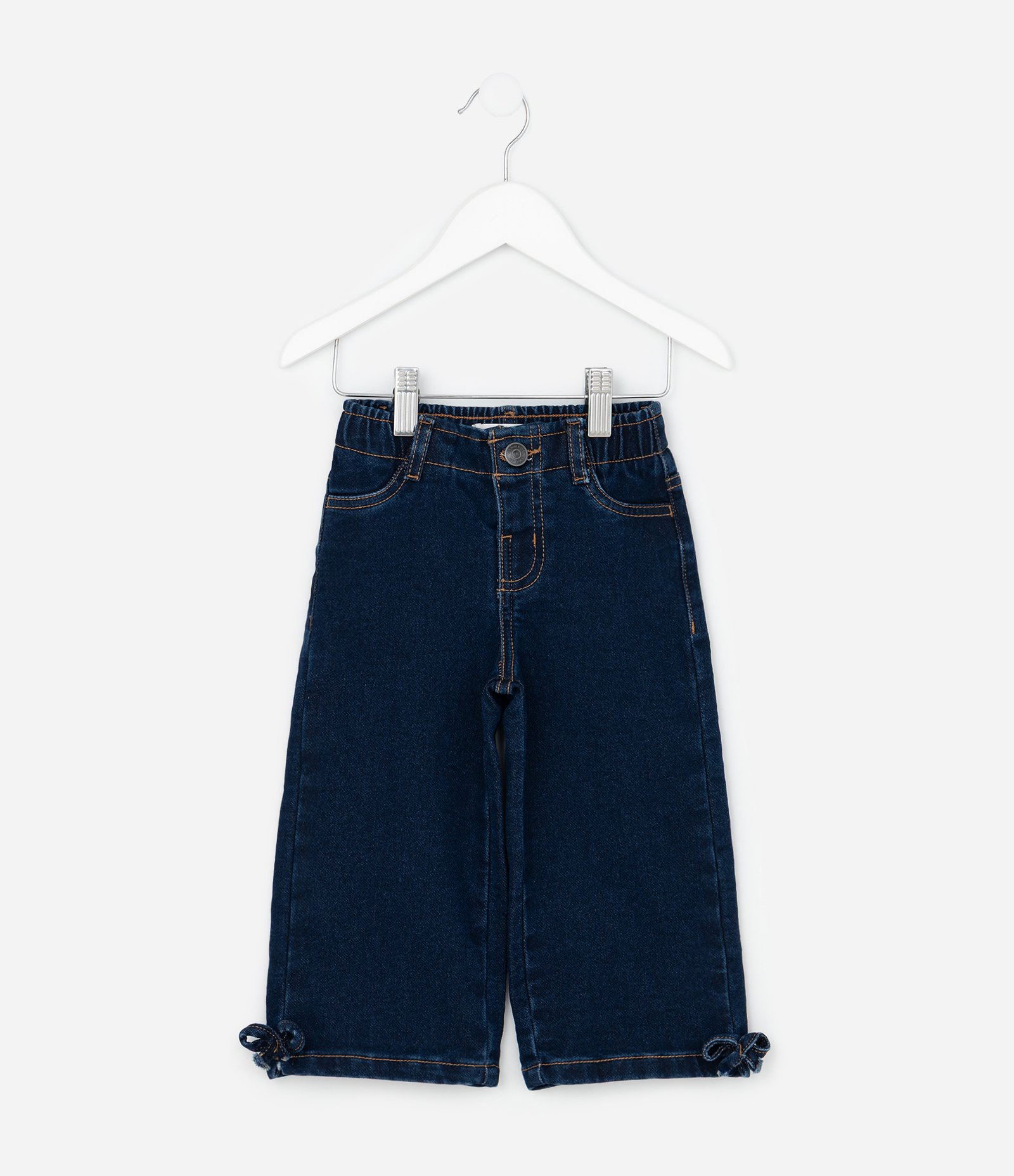 Calça Infantil Wide em Jeans com Laços Laterais – Tam 1 a 6 Anos Azul Escuro 1